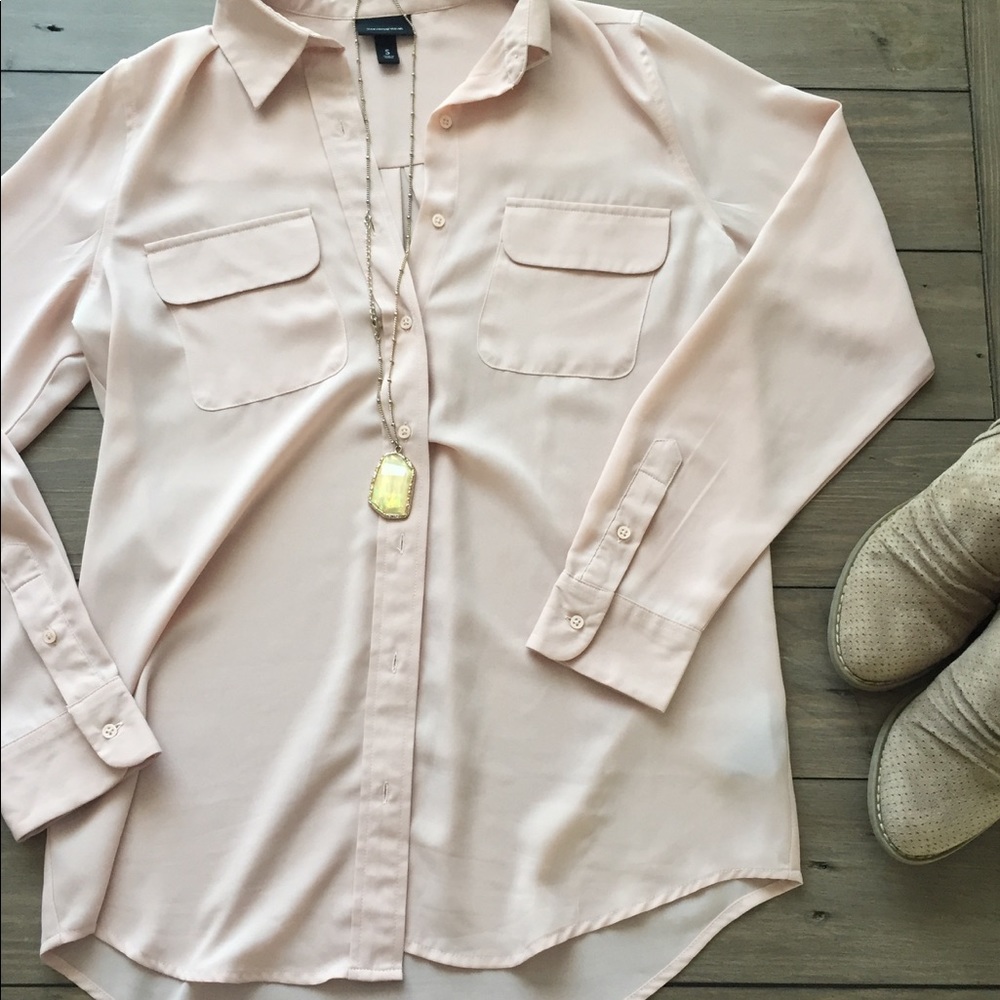 Semi shear cream/blush button up blouse szS